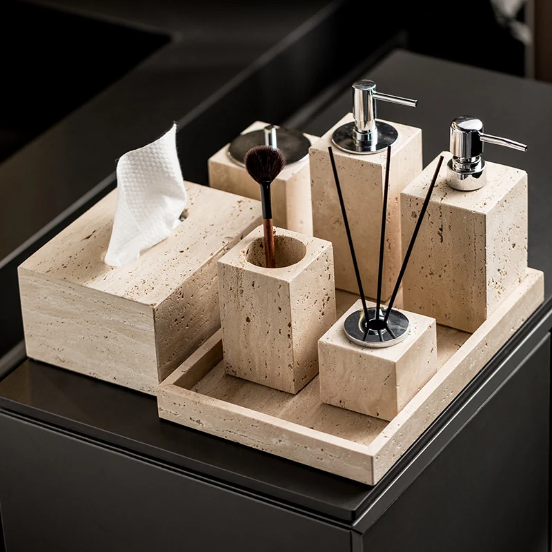 Reed Diffuser Set - Juego de baño de travertino Beige,