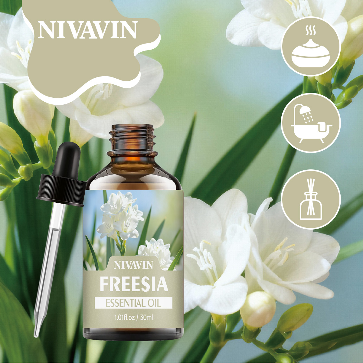 Home Fragrance Co - NIVAVIN 30ml/60ml/100ml Aceite Esencial de Fresia,